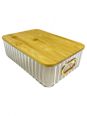 Контейнер для хранения пластиковый с крышкой 26*18.5*8.5, материал:PET +bamboo lid цвет: оранжевый (6505)