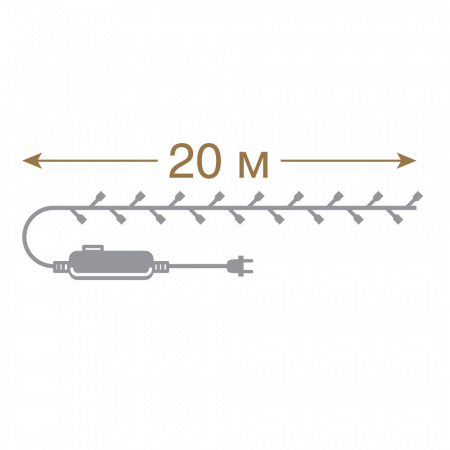 Электрогирлянда "Нить" 200 холодных LED ламп, контроллер 8 режимов, зеленый провод, 20 м, 220 v /20