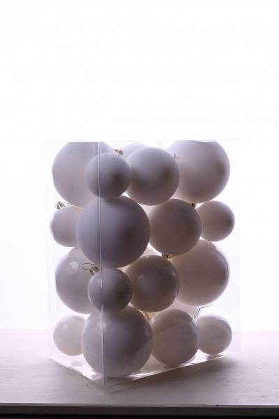 Набор шаров 6, 8, 10 СМ пластик, матовый/глянцевый цвет белый, 24шт Набор шаров 6, 8, 10 СМ пластик, матовый/глянцевый цвет белый, 24шт