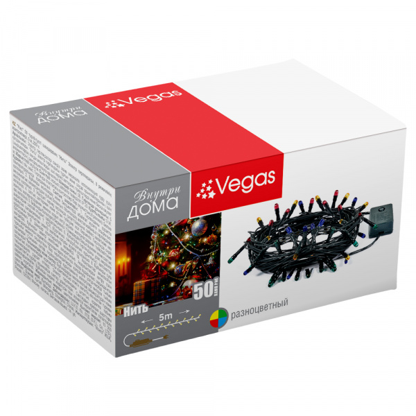 Электрогирлянда "Нить" 100  разноцветных ламп "рис", контроллер 8 режимов, зеленый провод, 10 м, 220 v /50