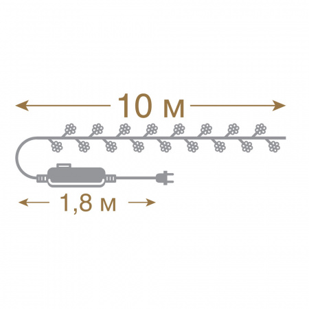 Электрогирлянда "Цветочки" 80 разноцветных LED ламп, контроллер 8 режимов, прозрачный провод, 10 м, 220 v /20
