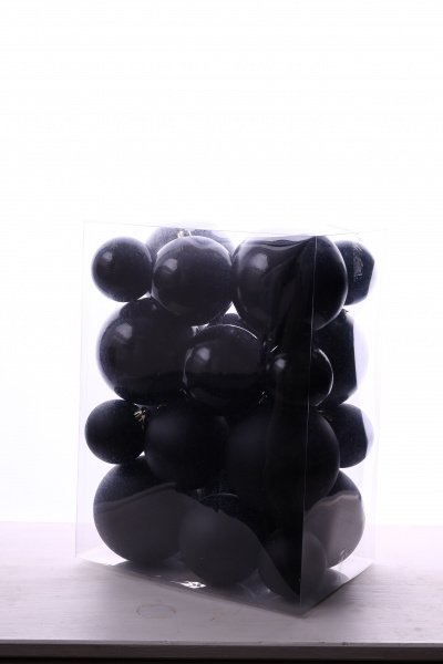 Набор шаров 6, 8, 10 СМ пластик, матовый/глянцевый цвет черный, 24шт Набор шаров 6, 8, 10 СМ пластик, матовый/глянцевый цвет черный, 24шт