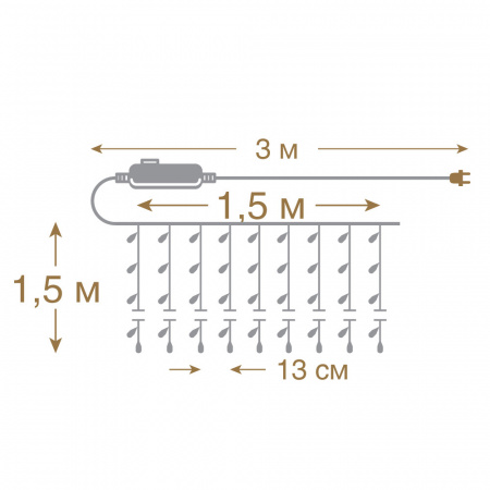 Электрогирлянда "Занавес" 156 красных LED ламп, 12 нитей, контроллер 8 режимов, прозрачный провод, 1,5*1,5 м, 220 v /20