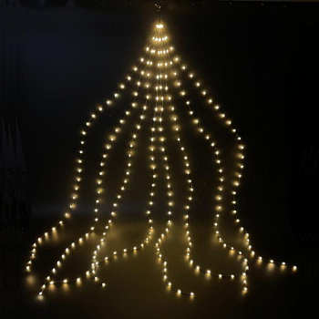 Декор гирлянда ЗАНАВЕС на ель 210 см на зеленом проводе теплый свет 8 функций 672 лампы таймер