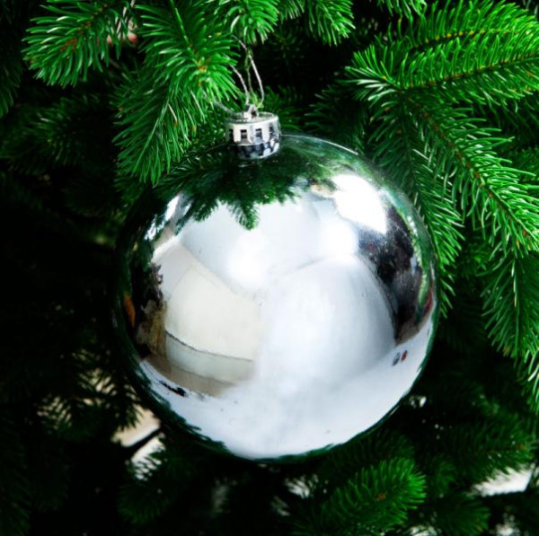 Шар новогодний глянцевый пластик серебро