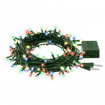 Электрогирлянда "Нить" 50  разноцветных ламп "рис", контроллер 8 режимов, зеленый провод, 5 м, 220 v /50