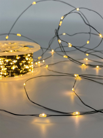 Электрогирлянда РОСА 1000 теплых LED ламп , зеленый провод 100м. Длина провода от вилки до ламп 3 м. Евро вилка